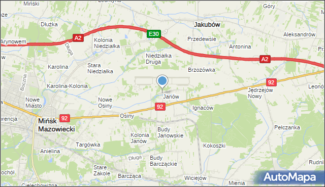 mapa Janów, Janów gmina Mińsk Mazowiecki na mapie Targeo